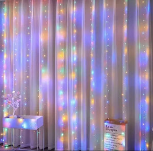 CORTINA DE LUCES CÁLIDAS Y MULTICOLOR CON MANDO