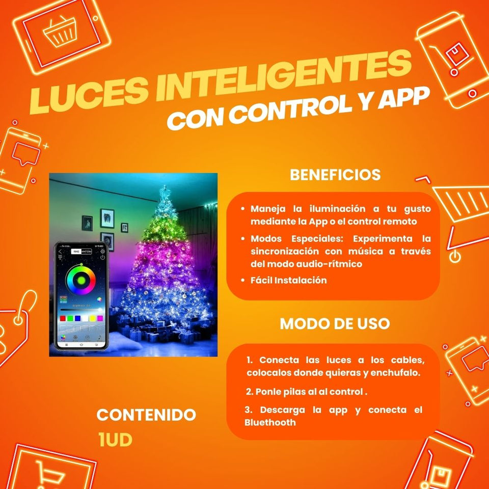🎄 Luces LED Inteligentes para Árbol de Navidad con Control y App